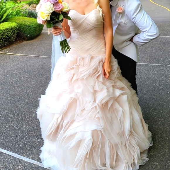 Maggie Sottero Dresses & Skirts - Champagne ruffle strapless wedding dress Size 8